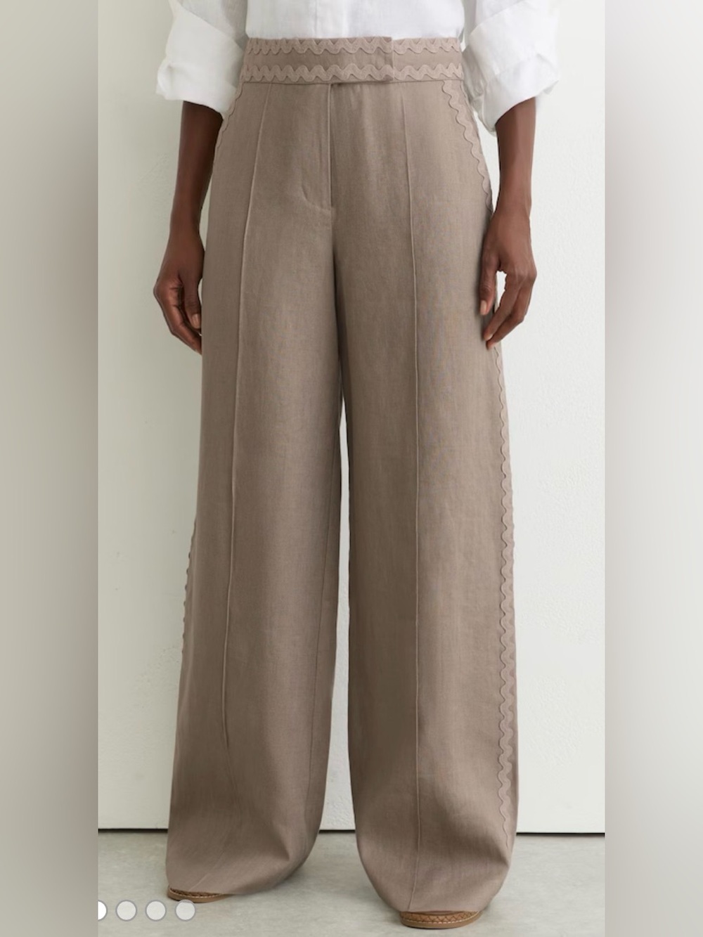 Reiss Mila Linen Wave-Trim Wide-Leg Trousers in Taupe Neutral 6
